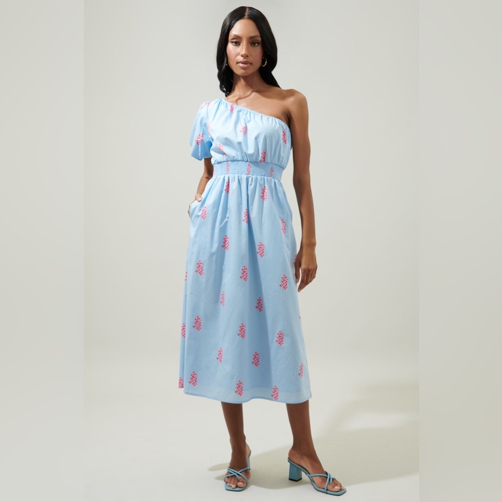 NWT Sugarlips Gelato Floral Bridgette One Shoulder Midi Dress